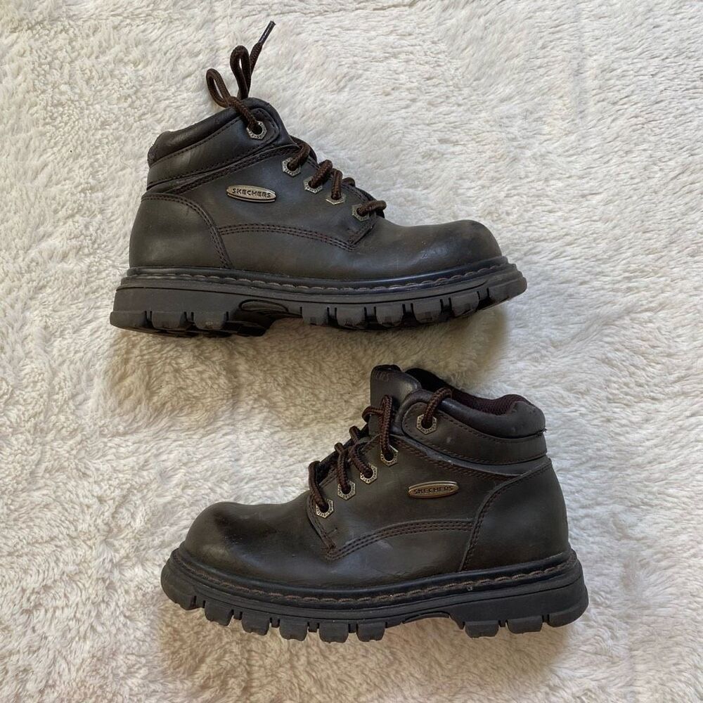 Vintage 90s Skechers Brown Chunky Grunge Platform Combat Lace Up Boots Shoes